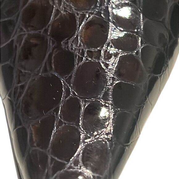 Liz Claiborne Bea Dark Blue Patent Leather Croc Embossed Slingback Heels Size 8 - Picture 6 of 10